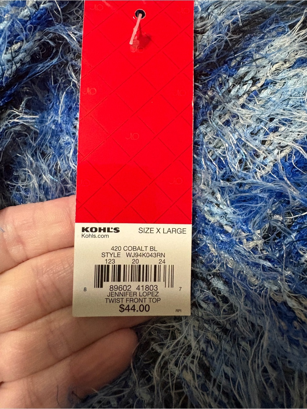 Jennifer Lopez Blue Fuzzy Faux Wrap Sweater - Picture 6 of 6